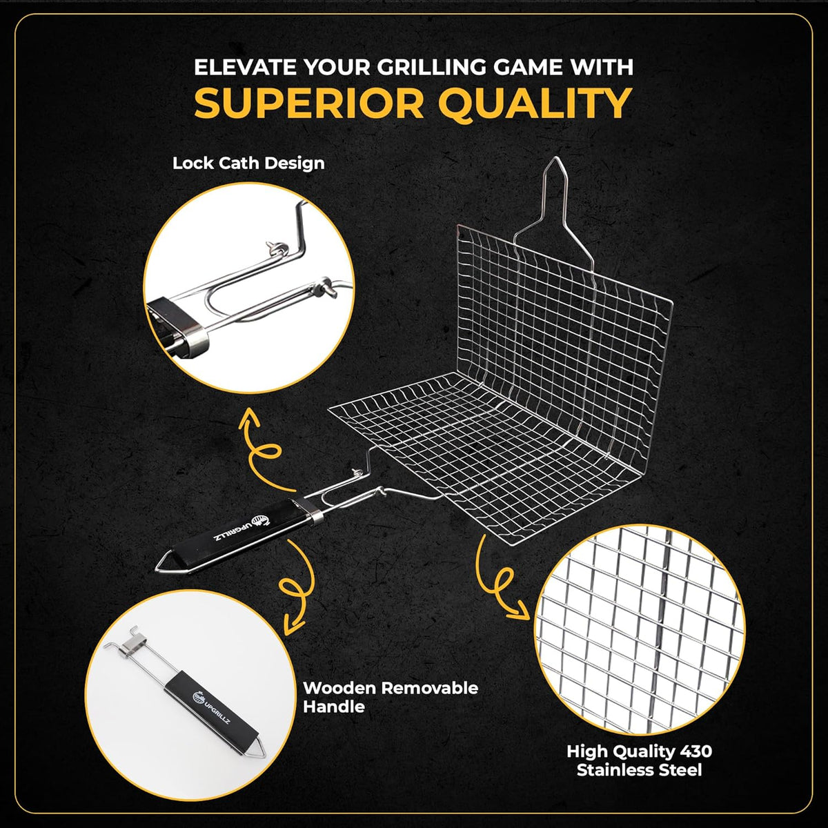 Fish Grill Baskets for Outdoor Grill Vegetables, Fish Grilling rack for Grill, BBQ Grilling Basket, Stainless steel Grill Basket for Veggies, shrimp