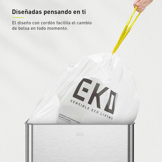 EKO 21 Gallon / 50-90 Liter, 60 Count Drawstring Trash Bags, Extra-Strong Unscented Garbage Bags, Easy-Dispense Roll for Kitchen & Household Use