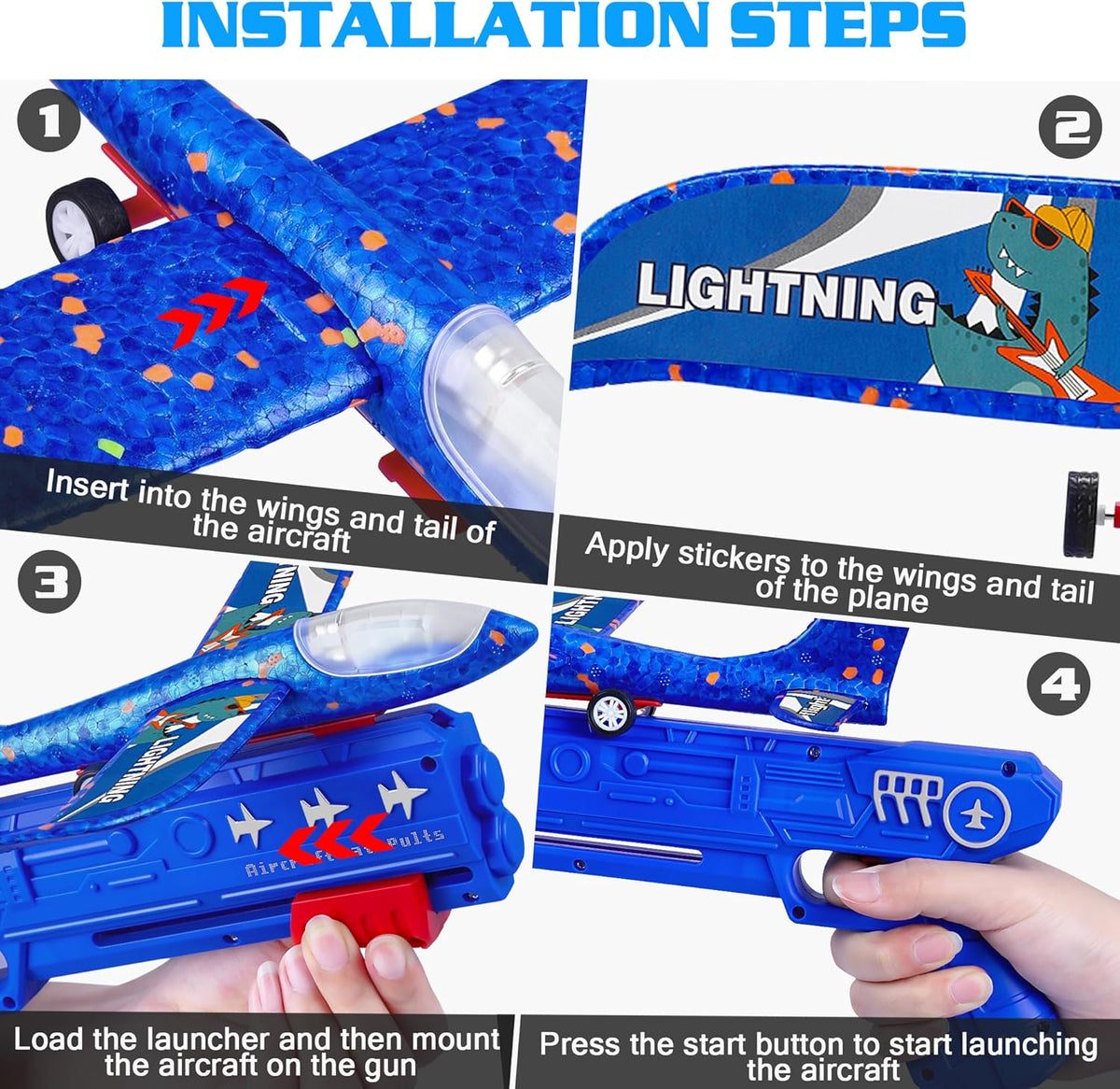 3 Pack Airplane Launcher Toys, 2 Flight Modes LED Foam Glider Catapult Plane, Outdoor Flying Toy for Kids, Birthday Gifts for Boy Girl 6+ Year Old