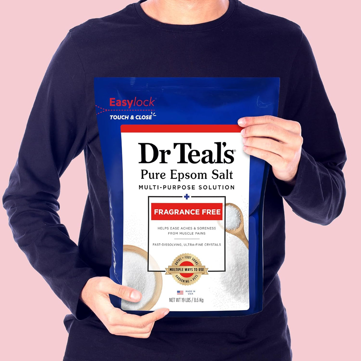 Dr Teal's Pure Epsom Salt Bulk Magnesium Sulfate USP, Fragrance Free, 19 lbs