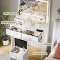 Haewon Vanity Desk with Mirror and LED Lights, White Makeup Vanity with Power Outlet, Storage Drawers and Chair, Dressing Table Set for Bedroom