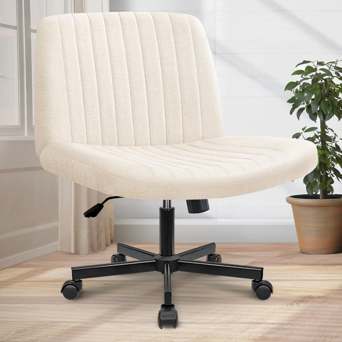 Orange Factory Criss Cross Chair Wheels Wide Cross Legged Office Desk Vanity Chair Comfy Fabric Armless Adjustable Swivel for Home Computer Task