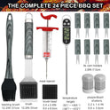 grilljoy 24PCS BBQ Grill Tools Set with Meat Thermometer and Injector - Extra Thick Stainless Steel Fork, Spatula& Tongs - Complete BBQ Accessories