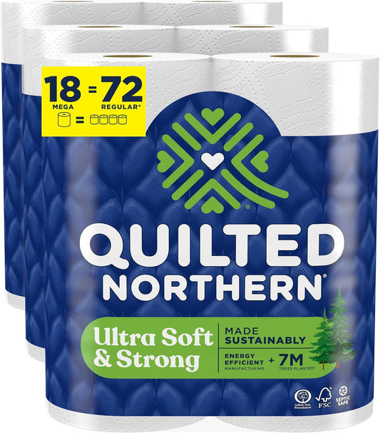 Quilted Northern Ultra Soft & Strong Toilet Paper, 18 Mega Rolls = 72 Regular Rolls, 5X Stronger, Premium Soft Toilet Tissue with Recyclable Paper