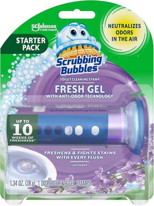 Scrubbing Bubbles Fresh Gel Toilet Bowl Cleaning Stamps, Helps Keep Toilet Clean and Helps Prevent Limescale & Rings, Lavender Scent, 1 Dispenser