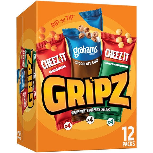 Gripz Mini Baked Snack Crackers, Sweet and Salty Snacks, Variety Pack, 11oz Box (12 Pouches)