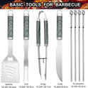 grilljoy 24PCS BBQ Grill Tools Set with Meat Thermometer and Injector - Extra Thick Stainless Steel Fork, Spatula& Tongs - Complete BBQ Accessories