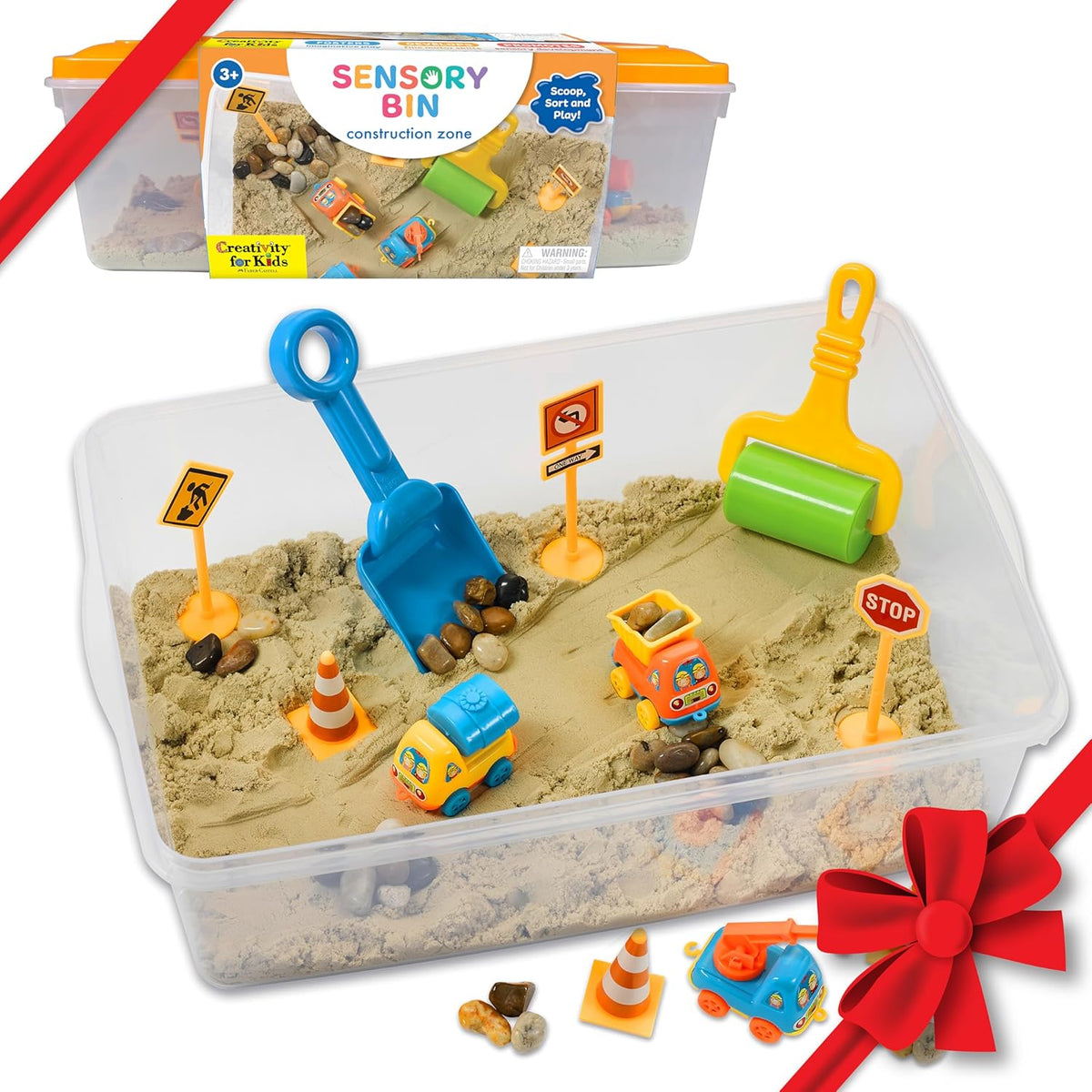 Creativity for Kids Sensory Bin: Construction Zone Playset - Preschool Learning Activities, Excavator Toys for Boys Ages 3-5+, Outdoor Toys and Gifts