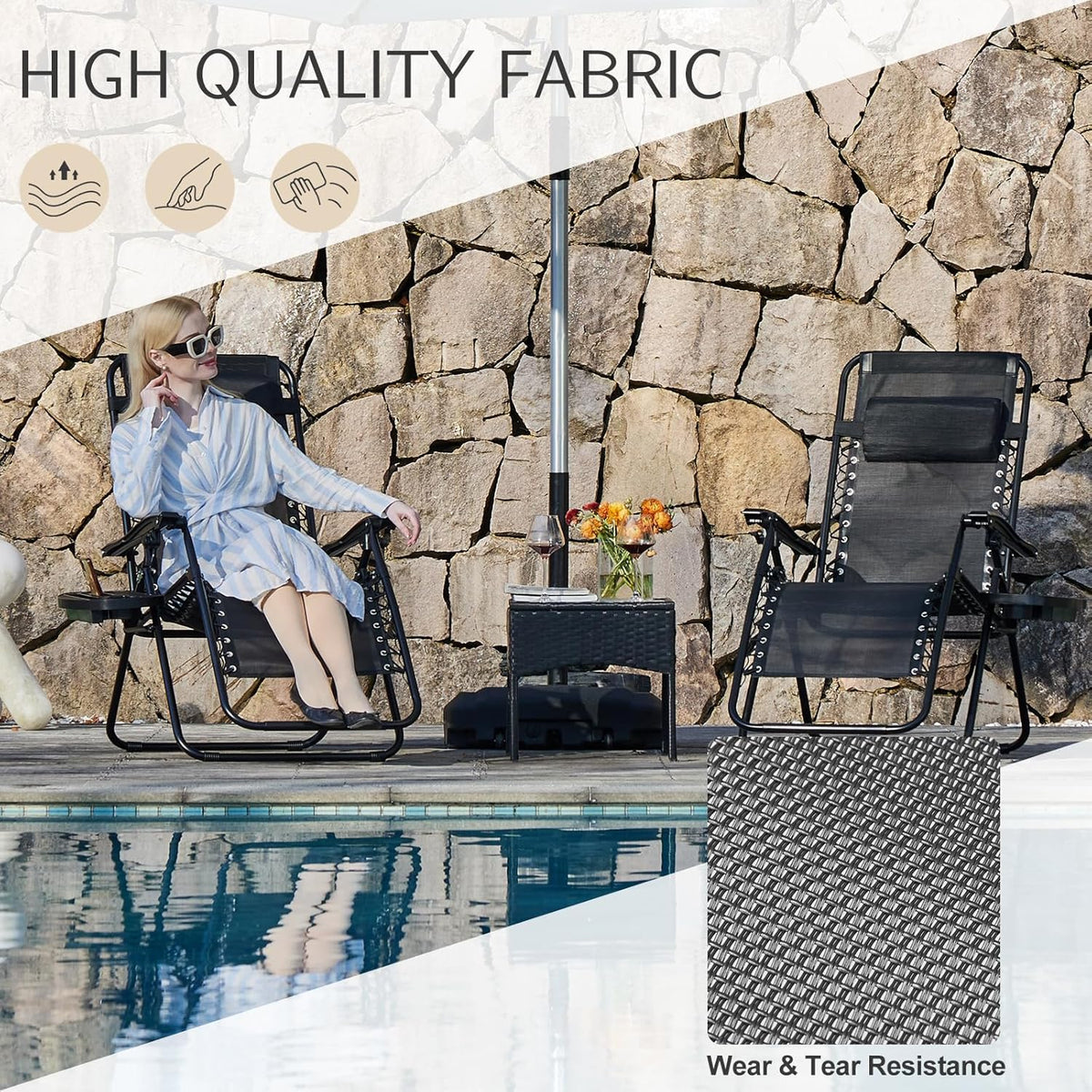 Sweetcrispy Zero Gravity Chairs, Set of 2 Portable Recliner Beach Camping Patio Outdoor Folding Lounge Chair with Cup Holder Trays and Adjustable