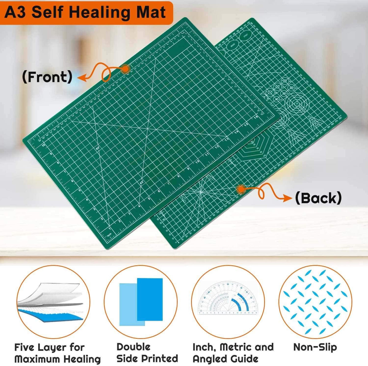 anezus Self Healing Sewing Mat, 12inch x 18inch Rotary Cutting Mat Double Sided 5-Ply Craft Cutting Board for Sewing Crafts Hobby Fabric Precision
