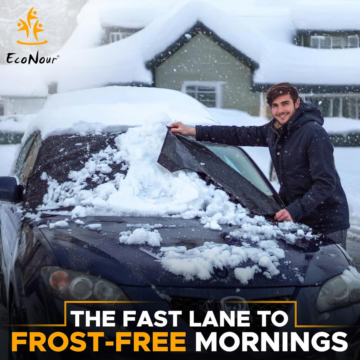 EcoNour Windshield Cover for Ice and Snow - Universal Fit for Car, SUV, Truck, Heavy Duty 600D Oxford Fabric Frost Protector for Ice & Sleet
