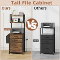 Small 3 Drawer File Cabinet with Charging Station, 45''H, 3-Tier Filing Cabinet for Home Office, 11''*16'' for Small Printer, Fabric Drawer Fits