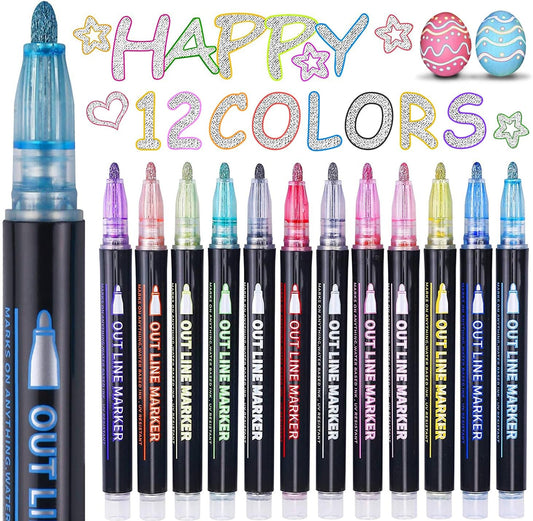 Stocking Stuffers, Outline Glitter Markers, Stocking Stuffers for Teen Girl Gifts Trendy Stuff, 12 Shimmer Markers Outline Pens for Art Supplies for