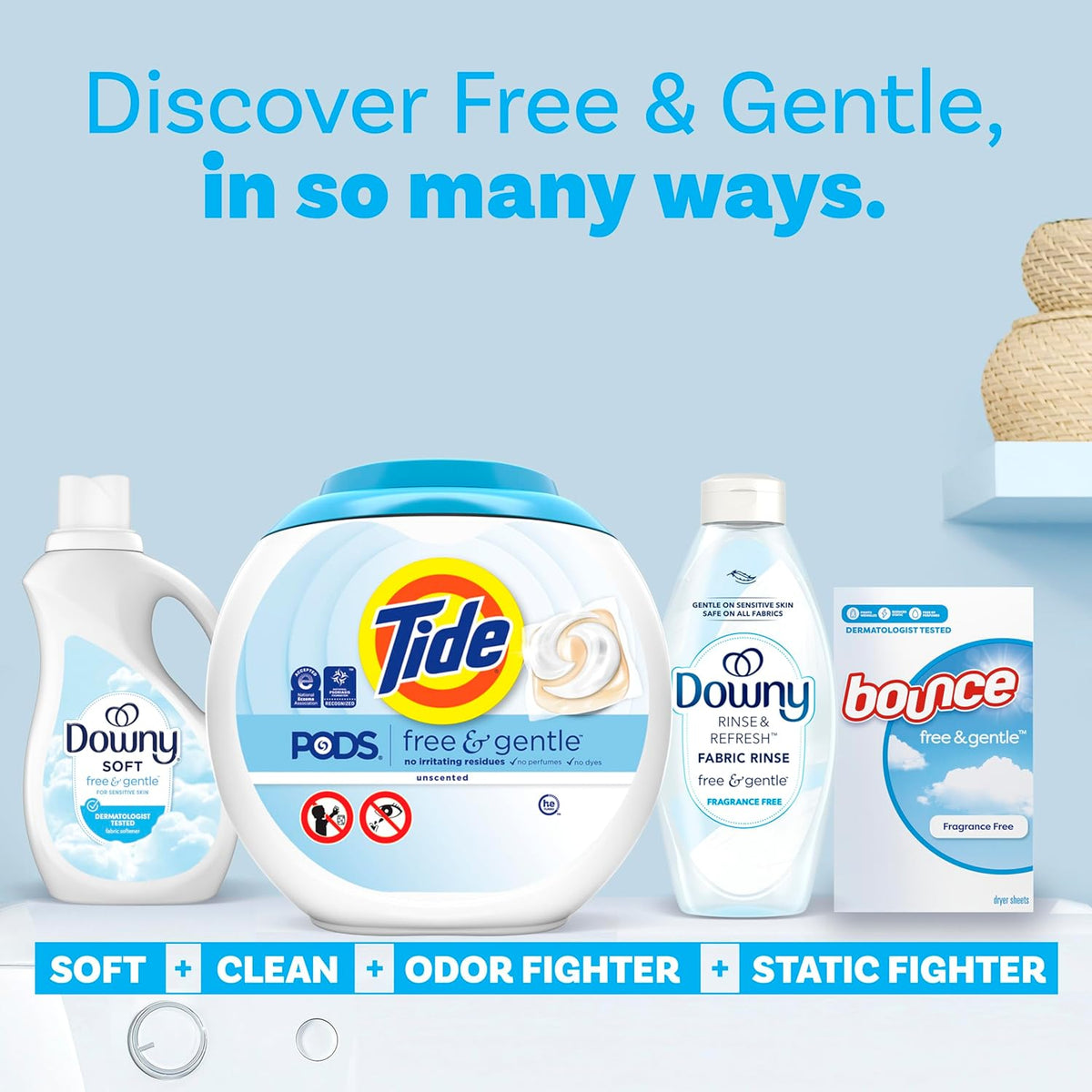Tide PODS Free & Gentle Laundry Detergent Soap Pacs, HE Compatible, Unscented, Gentle on Skin, 76 Count, Tide PODS Laundry Detergent