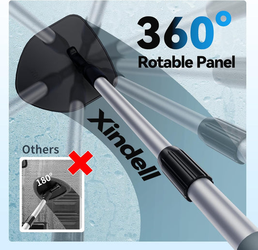 XINDELL Extendable Windshield Cleaner for Car, Long Handle Car Interior Glass Cleaning Tool with Pivot Head – Reusable Microfiber Pads, Streak-Free