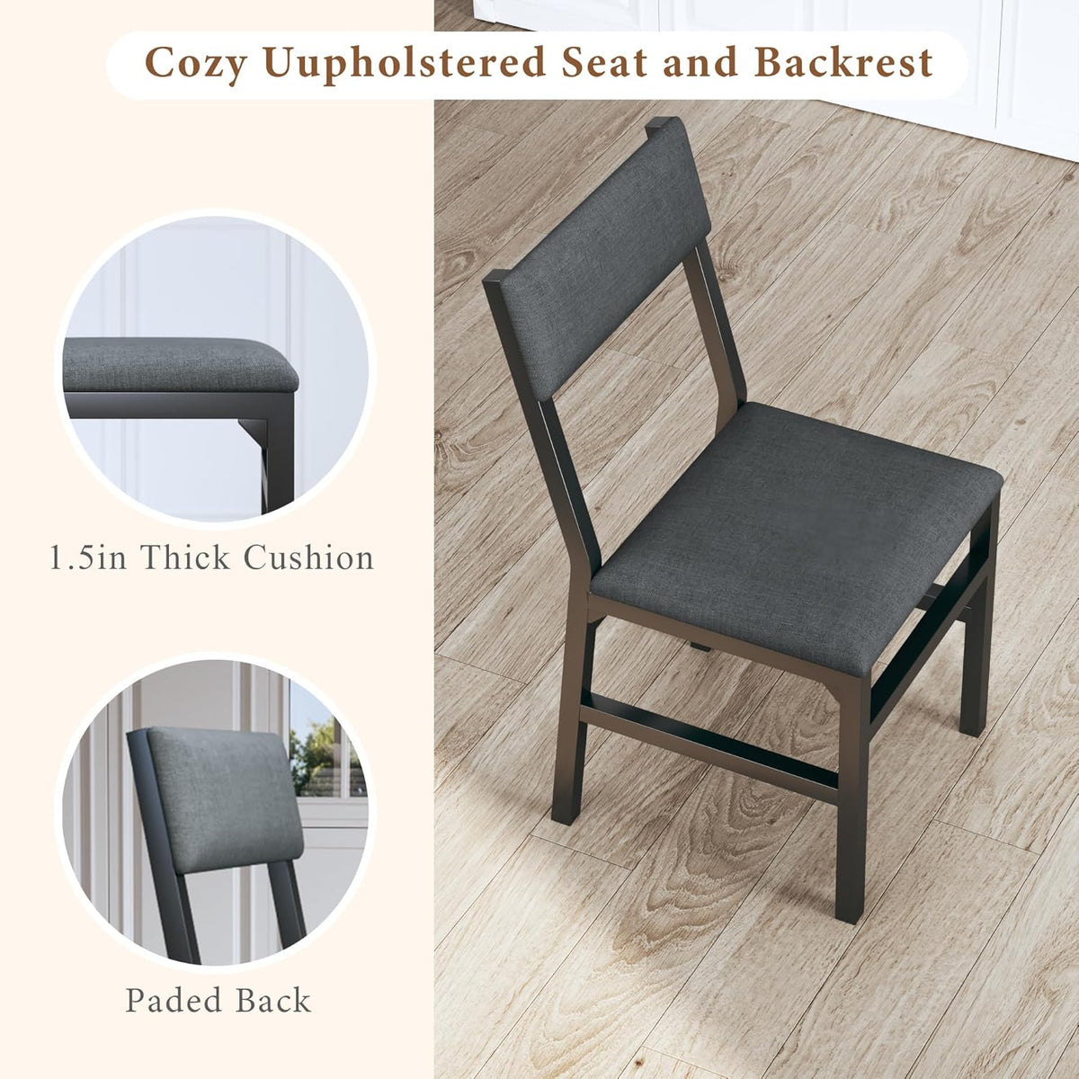 Dining Table Set for 4, Extendable Kitchen Table Cushion Chairs Set of 4, Rectangle Dining Table with Metal Frame & MDF Board, Folding for Small