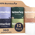 Betterway Bamboo Toilet Paper 3 Ply - Sustainable Toilet Tissue - 12 Double Rolls & 360 Sheets Per Roll - Septic Safe - Organic, Plastic Free - FSC