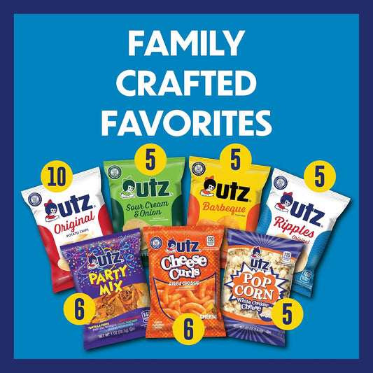 Utz Snack Variety Pack Individual Snacks, Includes Potato Chips, Cheese Curls, Popcorn, and Party Mix, Crunchy Travel Snacks for Lunches, Vending