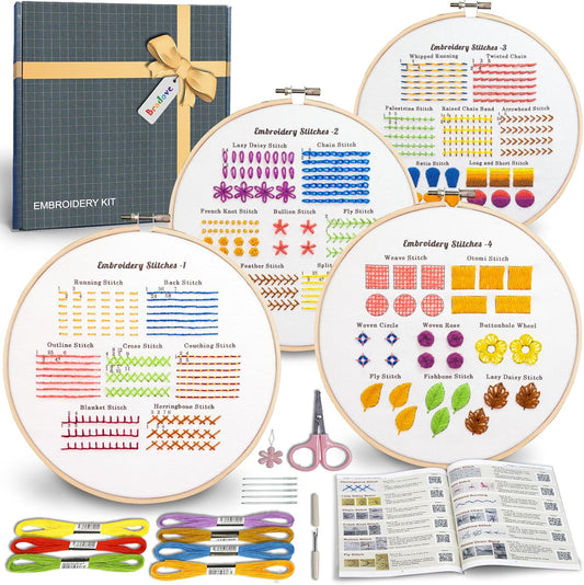 Bradove Classic Embroidery Stitches Practice Kit, Embroidery Kit for Beginners, Beginner Embroidery Kit for Adults, Hand Embroidery Kit for Kids