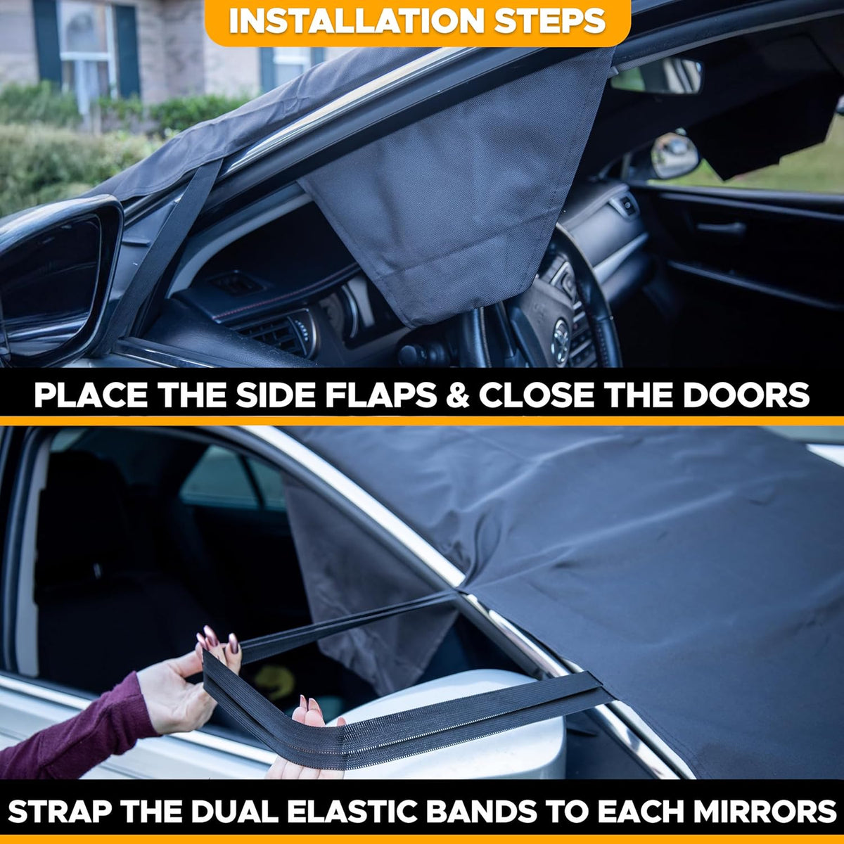 EcoNour Windshield Cover for Ice and Snow - Universal Fit for Car, SUV, Truck, Heavy Duty 600D Oxford Fabric Frost Protector for Ice & Sleet