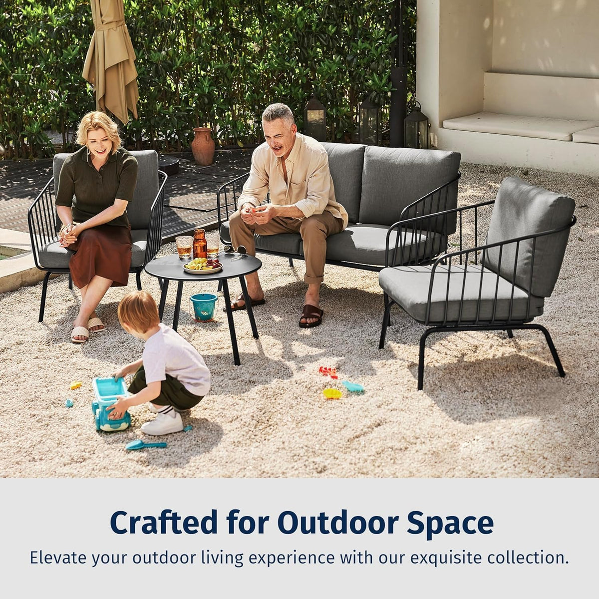 EAST OAK 4-Piece Plaza Patio Furniture Set, Outdoor Furniture for Balcony, Poolside, and Yard, with Thick Cushion Sofa and Coffee Table, Modern Patio