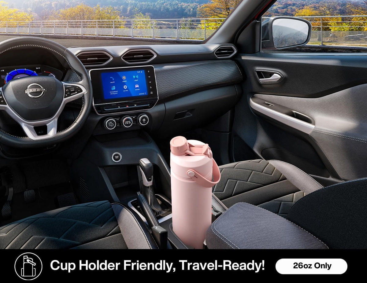 POWCAN 26 oz Insulated Water Bottle with 2-in-1 Straw and Spout Lid, Keep Cold 24H, Leak-Proof, Fits in Car Cup Holder, Stainless Steel Water Bottle