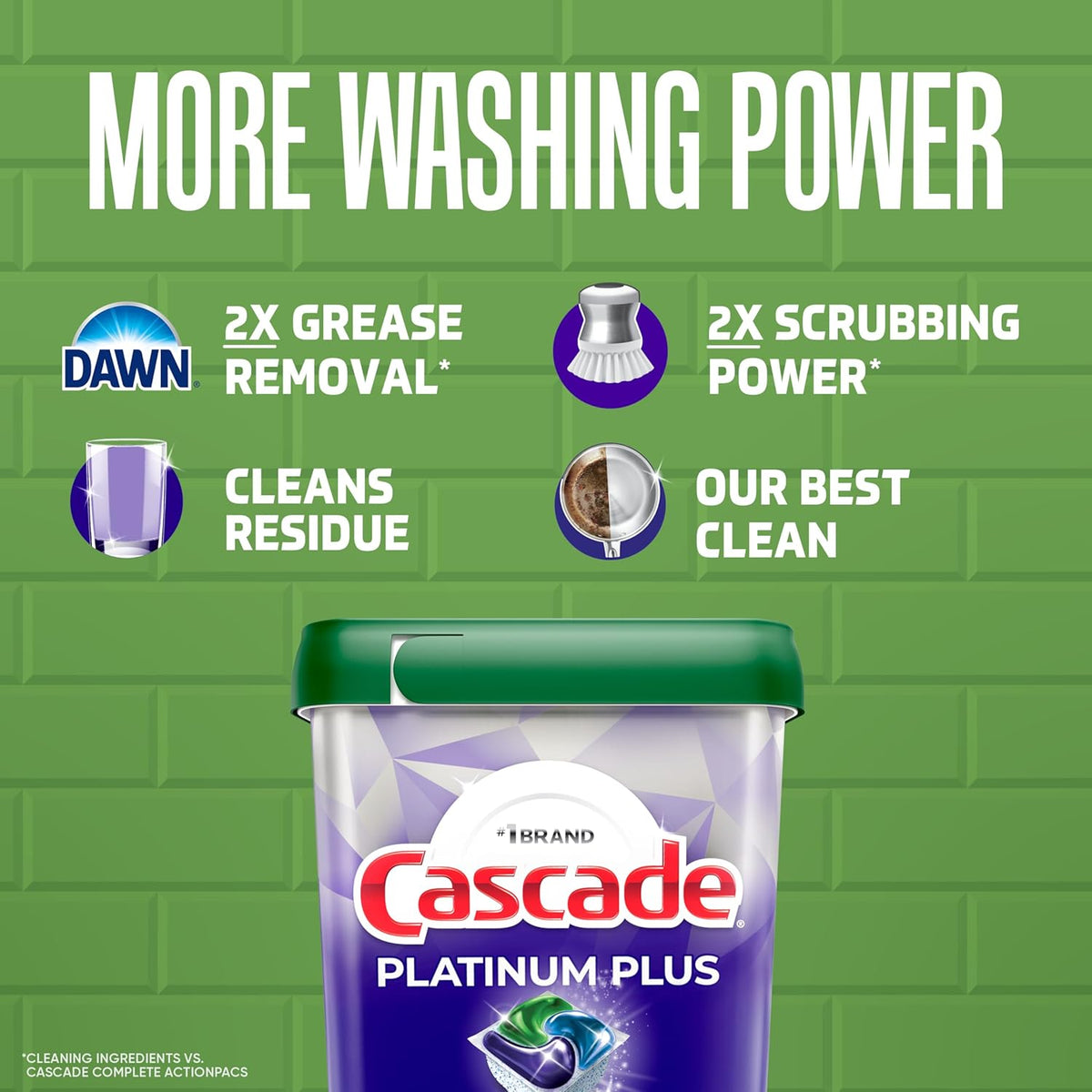 Cascade Platinum Plus Dishwasher Pods, Dishwasher Detergent, Dish Detergent Soap, Lemon, 57 Count