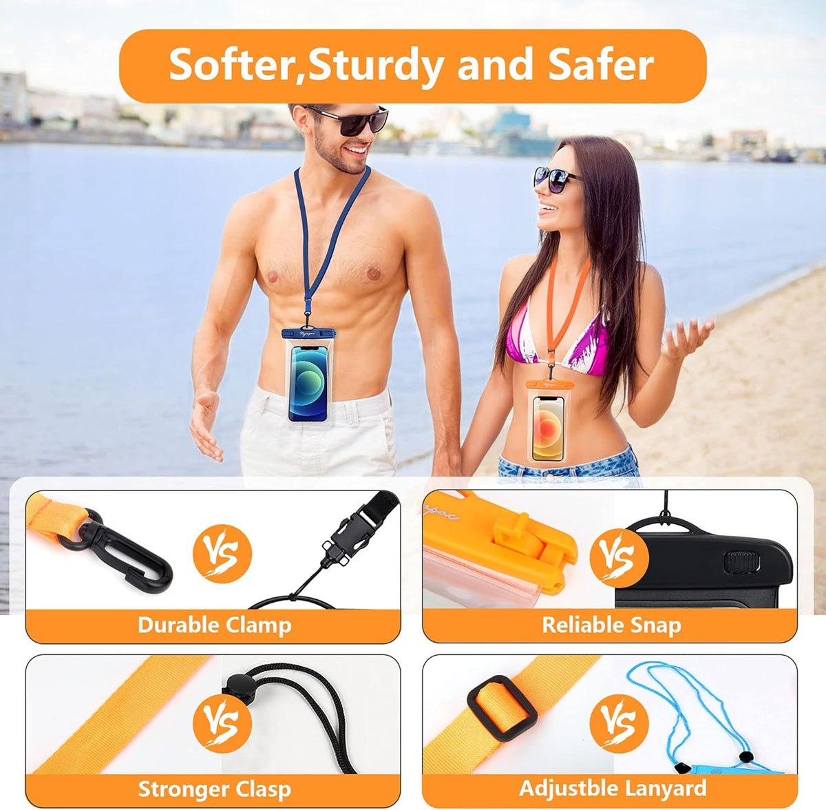 Waterproof Phone Pouch Bag - 7.5in Water Proof Cell Phone Case for Beach Travel, IPX8 Dry Bag with Lanyard for iPhone 16 15 14 Pro Max Galaxy S25