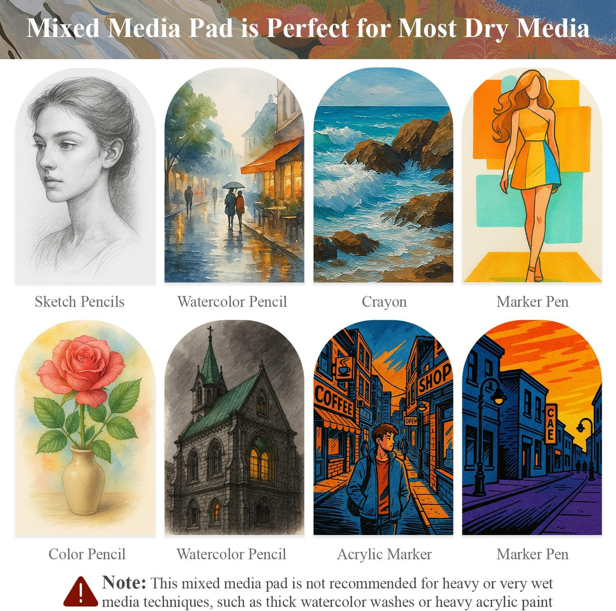 Mixed Media Sketchbook 9" x 12" - Multimedia Sketchbook Hardcover, Spiral Bound, 60 Sheets 98lb/160gsm Mixed Media Paper, Watercolor Sketch Books for