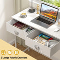 Small Writing Desk for Kids Bedroom, 31.5 Inch White Computer Desk for Small Spaces, Simple Desk with 2 Fabric Drawers for Home Office, Dorm, Living