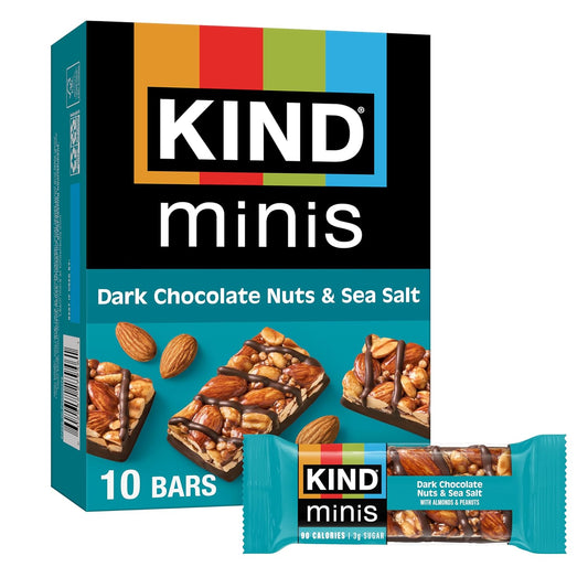 KIND Minis, Dark Chocolate Nuts & Sea Salt, Healthy Snacks, Gluten Free, Low Calorie Snacks, Low Sugar, 10 Count