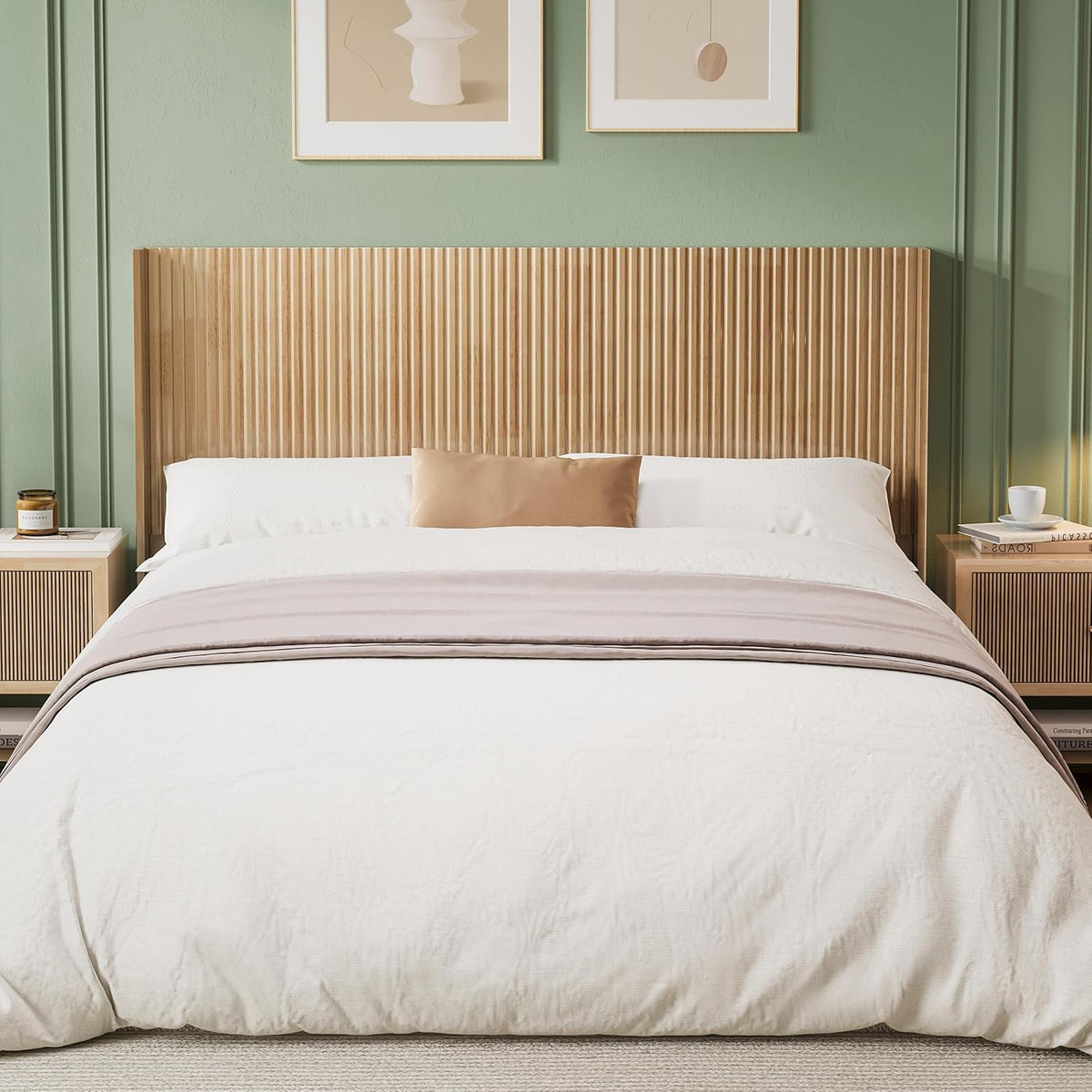 Wood Headboard Queen Size, 64.6" Wide Wooden Queen Headboard Only, Modern Farmhouse Headboards, Wall Mounted Fluted Panel, Wingback Boho Headboards