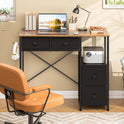 Small Computer Desk with 4 Fabric Drawers, Simple Writing Desk for Home Office, Compact Study Desks for Small Spaces, Kids Desk Study for Bedroom