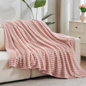 NEWCOSPLAY Super Soft Throw Blanket Pink Premium Silky Flannel Fleece 3D Ribbed Jacquard Lightweight Bed Blanket All Season Use