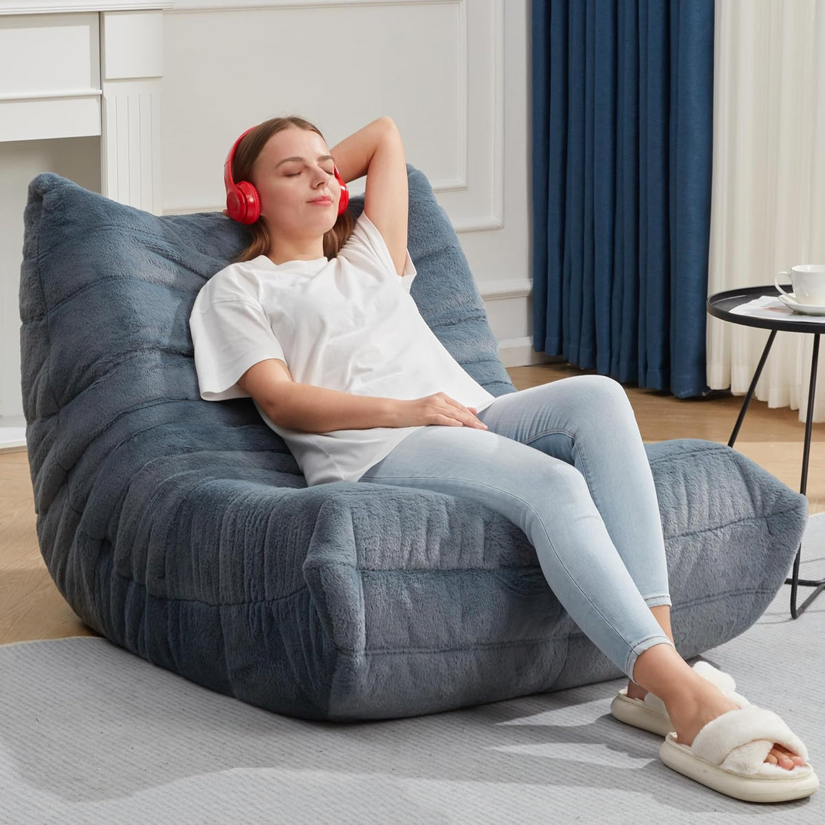 Bean Bag Chairs for Adults Giant Bean Bag Chair Memory Foam BeanBag Chair Bean Bag Sofa with Filler Faux Fur Fireside Beanbags Lazy Sofa for Living