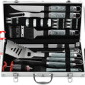 grilljoy 24PCS BBQ Grill Tools Set with Meat Thermometer and Injector - Extra Thick Stainless Steel Fork, Spatula& Tongs - Complete BBQ Accessories