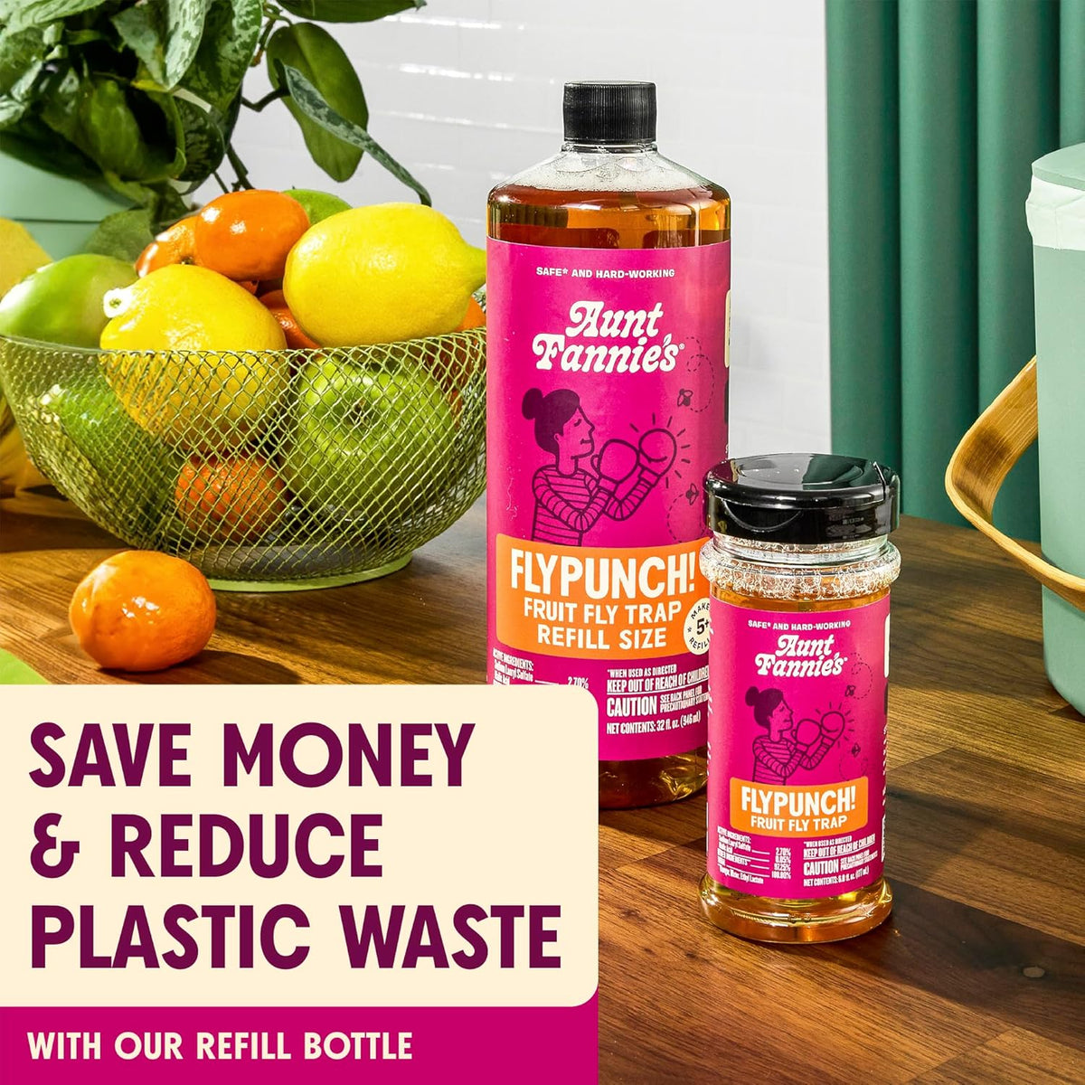 Aunt Fannie's FlyPunch Fruit Fly Trap for Indoor and Kitchen Use, Ready to Use, Made with Plant Based Ingredients, Safe Near Food, Each Bottle Lasts