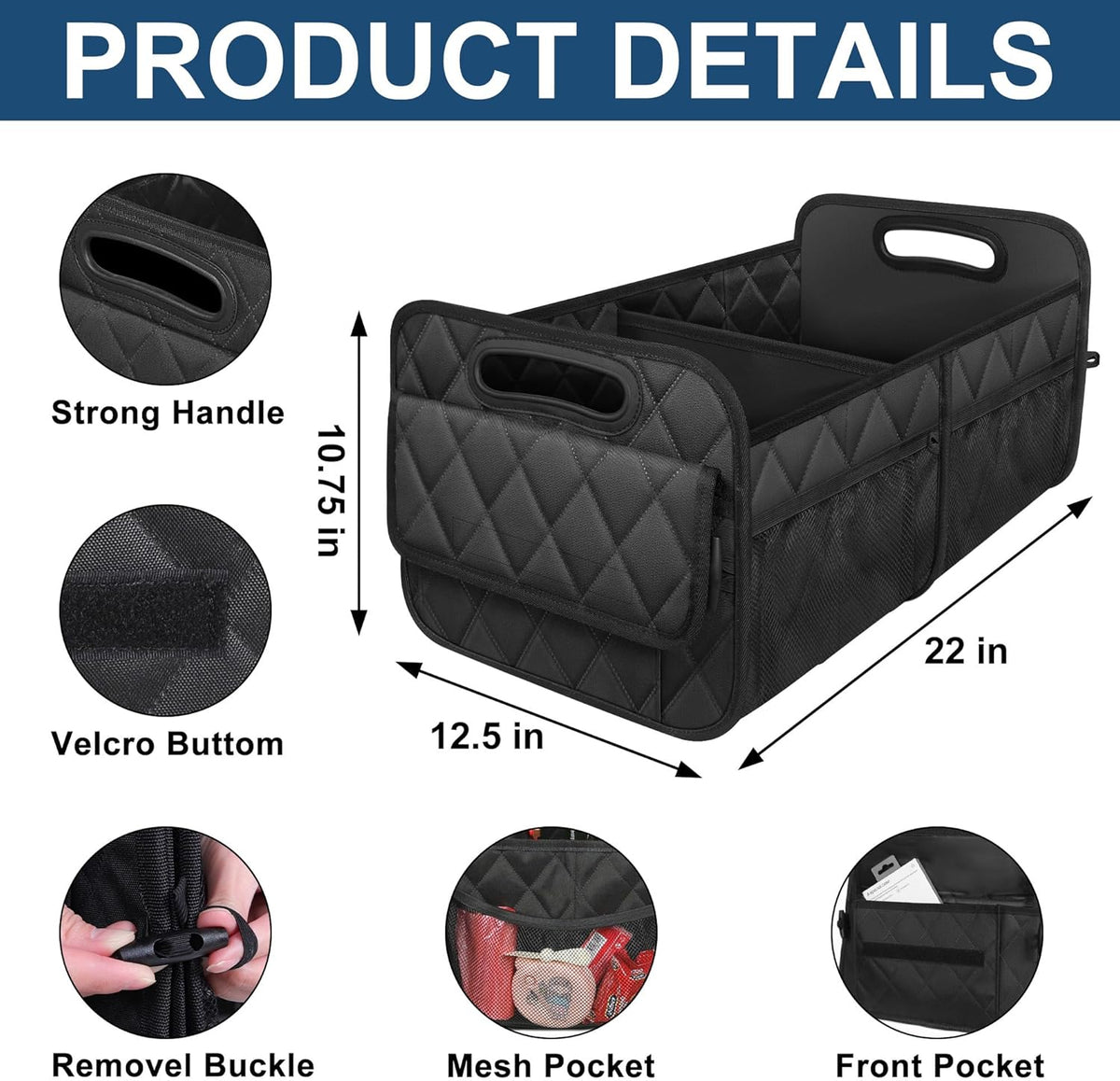 Deosk Car Trunk Organizer for SUV, Car Organizers and Storage with 6 Pocket, Car Accessories for Women/Men 50LWaterproof Polyester Trunk Organizer