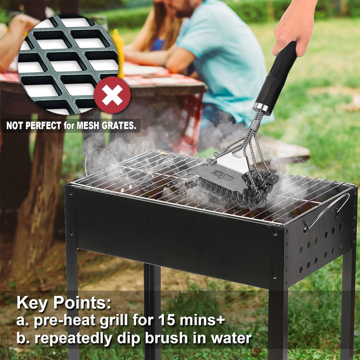 Grill Brush and Scraper Bristle Free – Safe BBQ Brush for Grill – 18'' Stainless Grill Grate Cleaner - Safe Grill Accessories for Porcelain/Weber