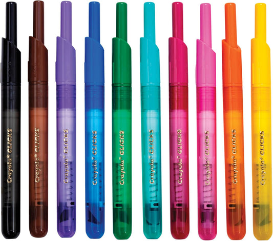 Crayola Clicks Retractable Tip Markers (10ct), Stocking Stuffers for Kids & Toddlers, Cone Tip Washable Art Marker Set, Coloring Book Supplies, No