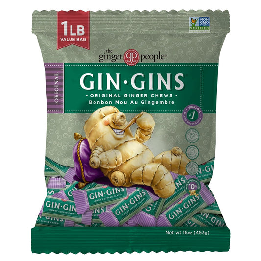 GIN GINS Original Ginger Chews – Natural Fresh Ginger Candy by The Ginger People – Individually Wrapped Healthy Candy – Original Flavor – Large 1 lb