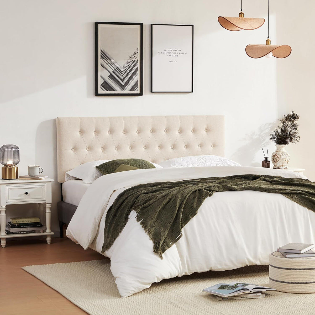 Tufted Upholstered Headboard Queen Size, Solid Wood Head Board with Durable Metal Legs, Adjustable Height Bed headboard from 37” to 51” Fabric