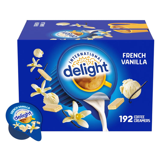 International Delight, French Vanilla, Single-Serve Coffee Creamers, 192 Count (Pack of 1), Shelf Stable Non-Dairy Flavored Coffee Creamer, Great for