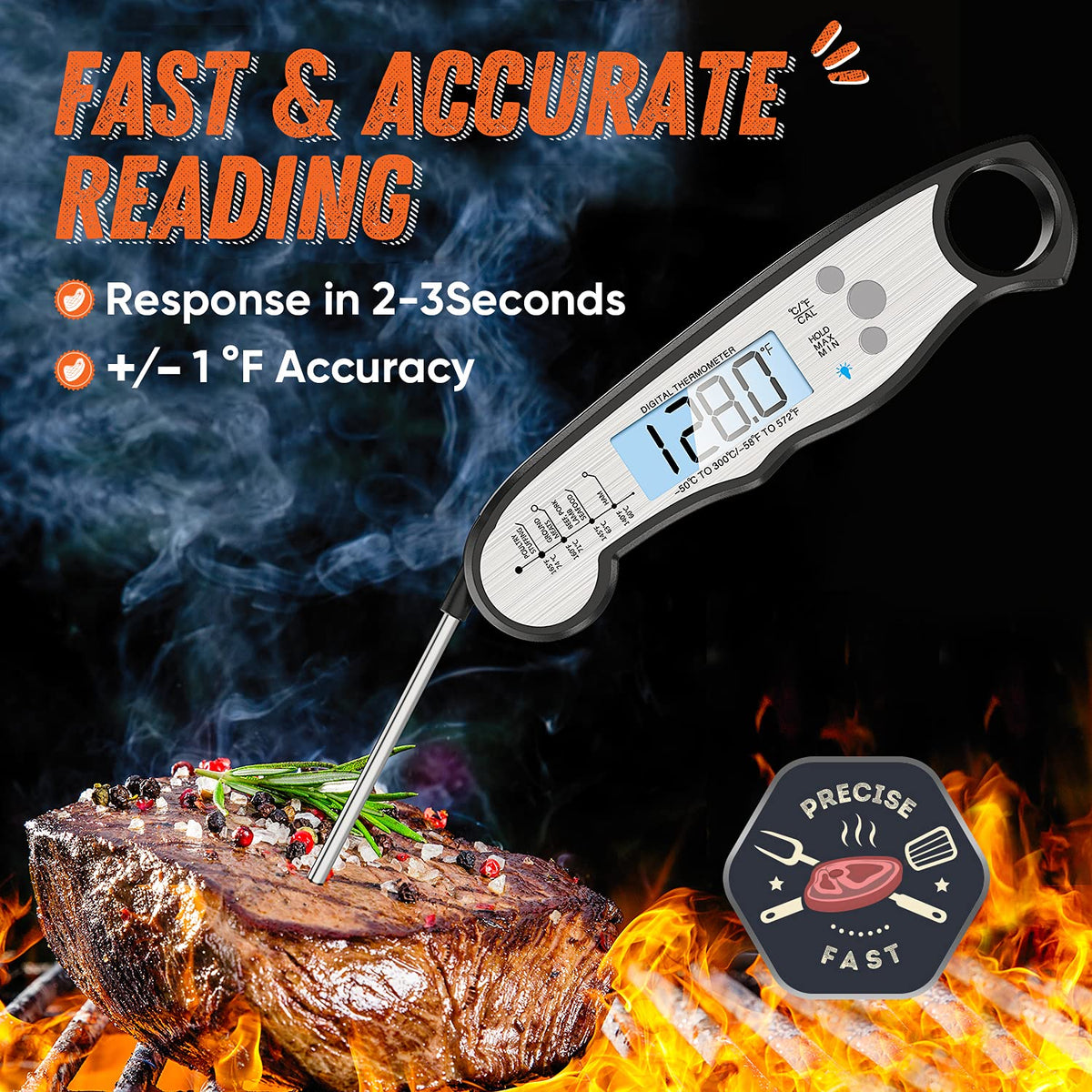 Digital Meat Thermometer, Waterproof Instant Read Food Thermometer for Cooking and Grilling, Kitchen Gadgets, Accessories with Backlight