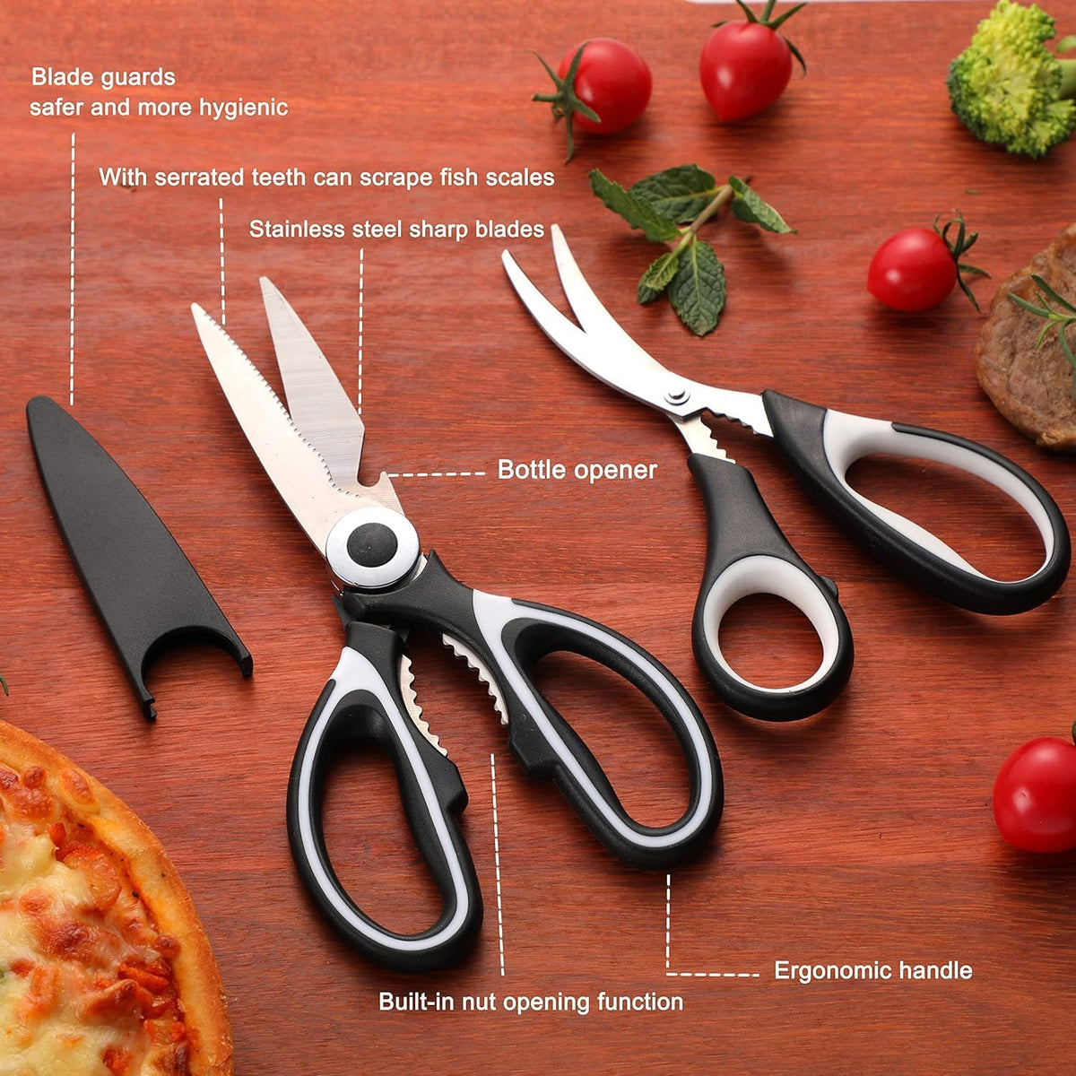 Food Grade Kitchen Scissors All Purpose 3 Pack - Heavy Duty Stainless Steel Cooking Shears for Cutting Meat, Food, Fish, Poultry Sharp Sissors for