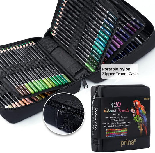 PRINA Art Supplies 120 Colors Colored Pencils Set for Adults Coloring Books with Sketchbook, Professional Vibrant Artists Coloring Pencils for