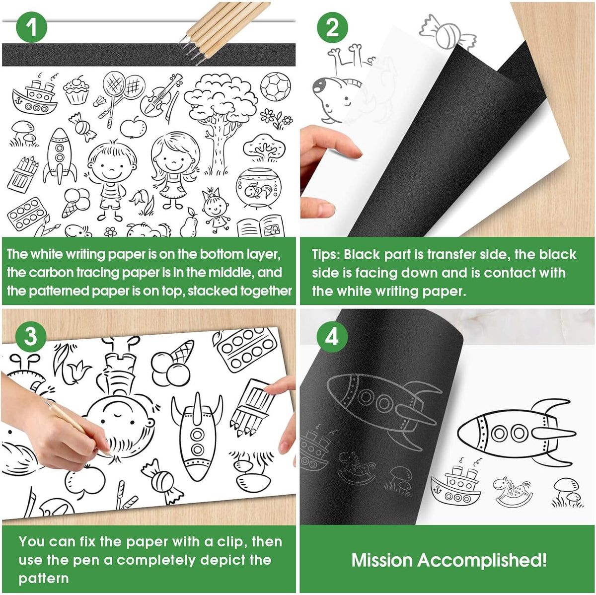 Carbon Paper for Tracing Graphite Transfer-Paper - PSLER 30 Pcs Black Graphite Paper for Tracing Drawing Patterns on Wood Projects Canvas Fabric