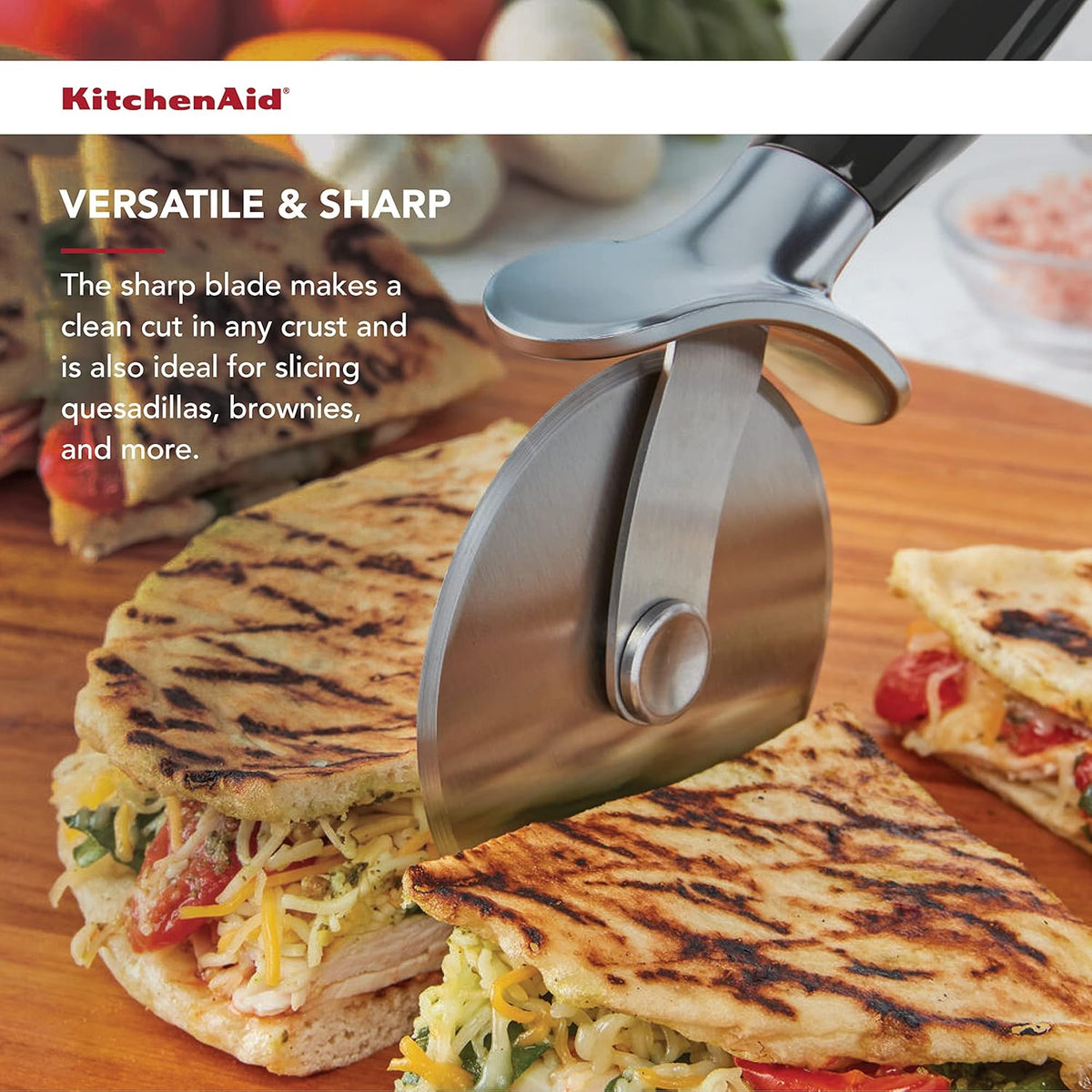 KitchenAid Classic Pizza Wheel with Sharp Blade For Cutting Through Crusts, Pies and More, Built In Finger Guard for Safety and Comfort Grip to