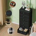 Furnulem Tall Dresser with 6 Drawers,Vertical Bedside End Table & Chest for Bedroom,Black Storage Tower Dorm Nightstand with Fabric Drawer Organizer