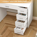 Quimoo Vanity Desk with Mirror & Lights, Makeup Vanity with 5 Drawers & Storage Shelves, White Vanity Table, 3 Color Modes & Adjustable Brightness